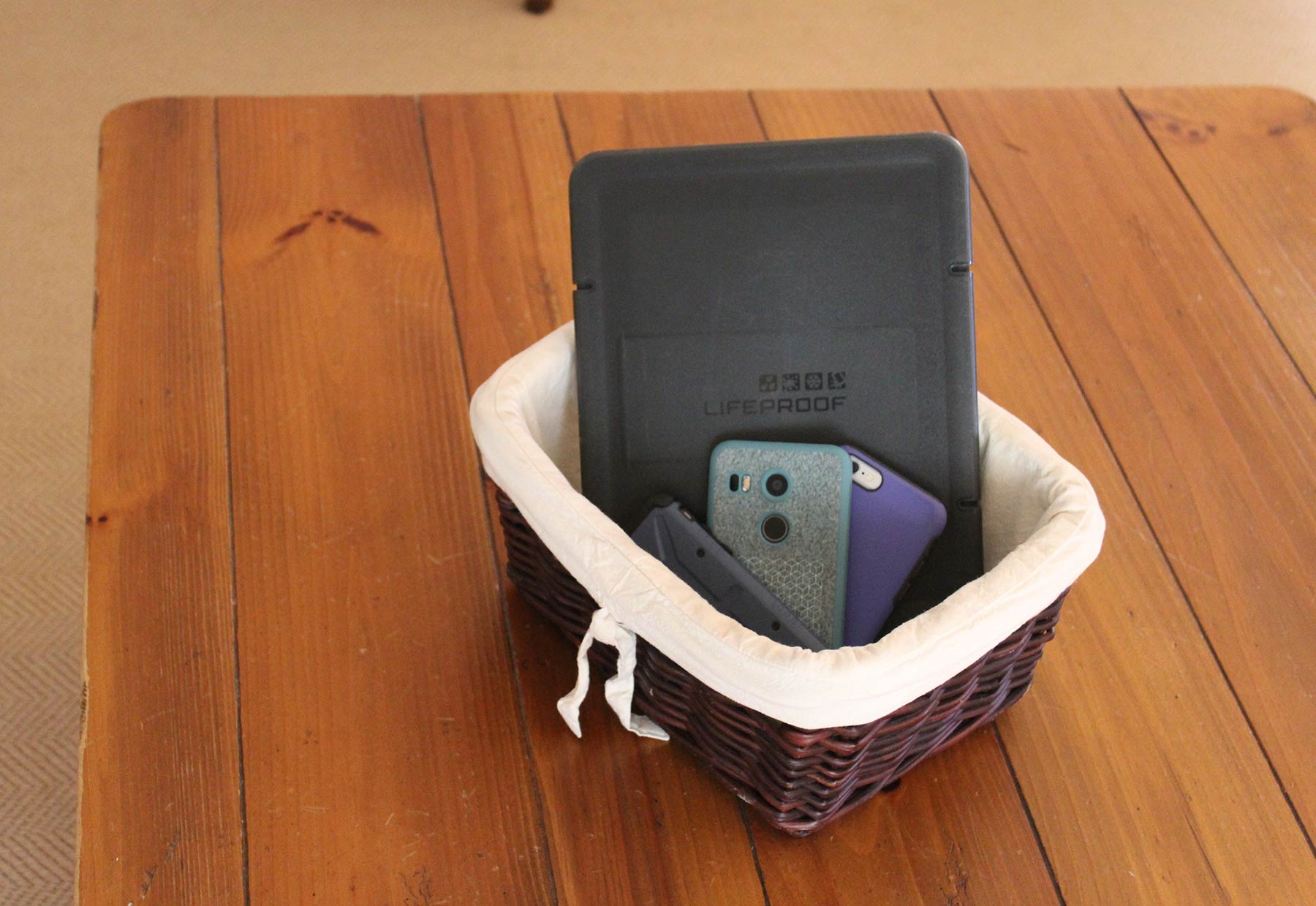 cell phones in basket